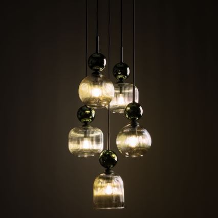 Hanglamp met snoer SOPHIA 5xE14/10W/230V zwart/groen/rookbeige