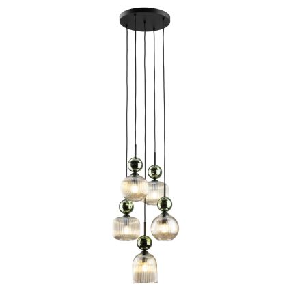Hanglamp met snoer SOPHIA 5xE14/10W/230V zwart/groen/rookbeige