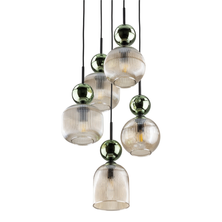 Hanglamp met snoer SOPHIA 5xE14/10W/230V zwart/groen/rookbeige