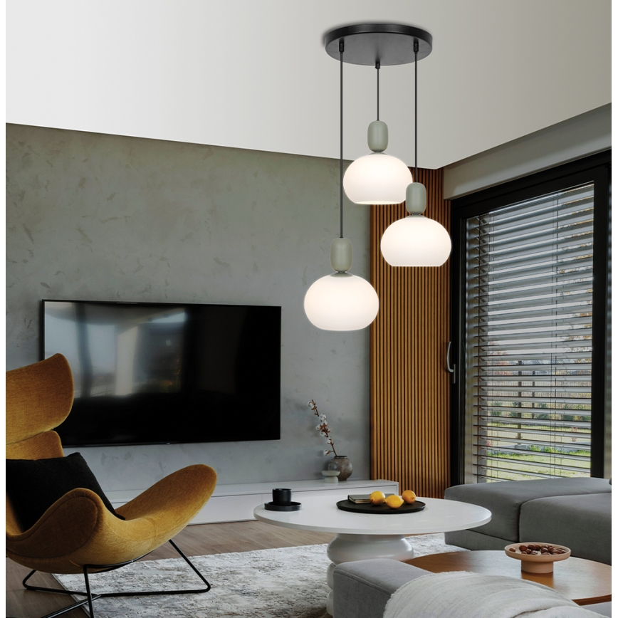 Hanglamp met snoer VALISIA 3xE27/40W/230V zwart/olijfgroen