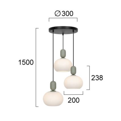 Hanglamp met snoer VALISIA 3xE27/40W/230V zwart/olijfgroen