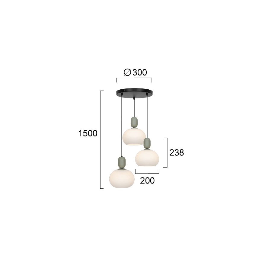 Hanglamp met snoer VALISIA 3xE27/40W/230V zwart/olijfgroen