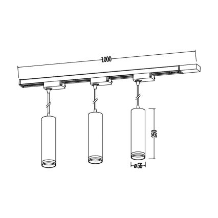Hanglamp met snoer voor het PIPE-railsysteem, 3x GU10/10W/230V, zwart
