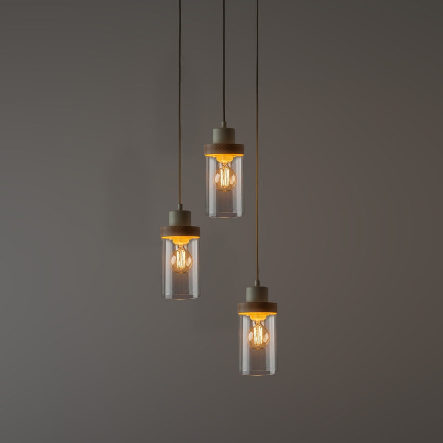 Hanglamp met snoer WOODNEST 3xE27/15W/230V grenen/crème