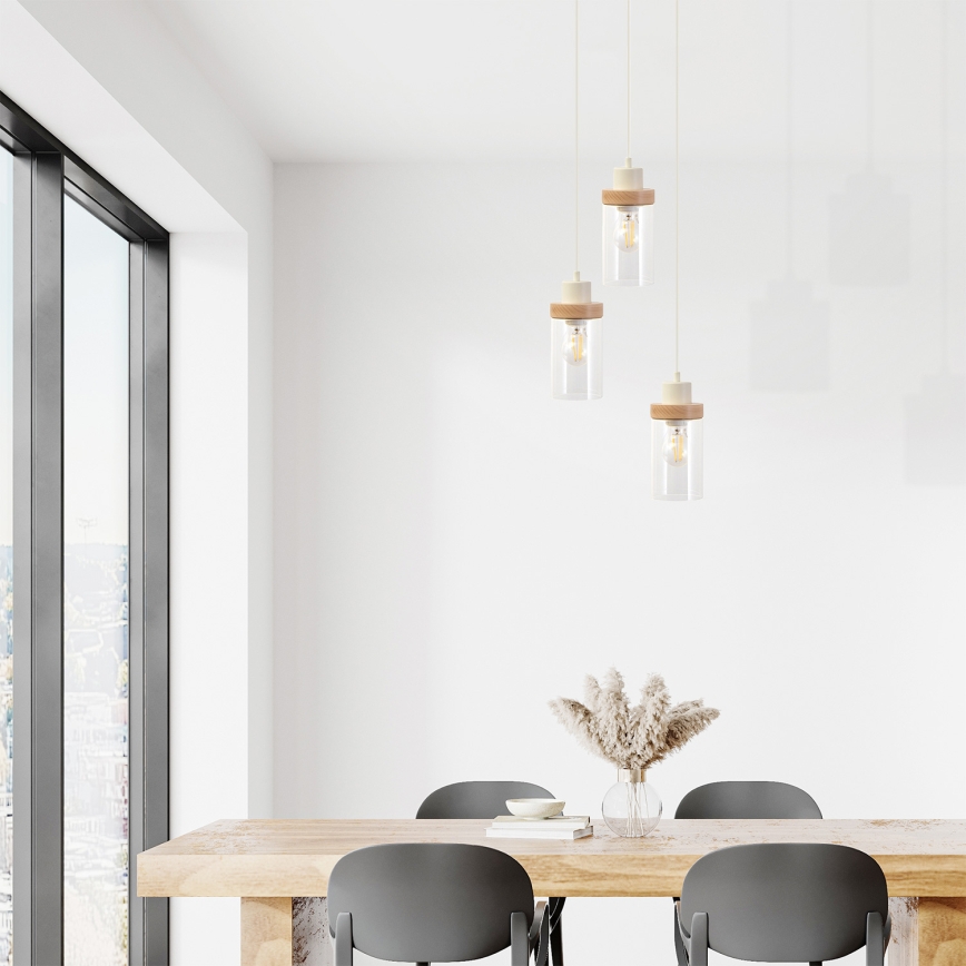Hanglamp met snoer WOODNEST 3xE27/15W/230V grenen/crème