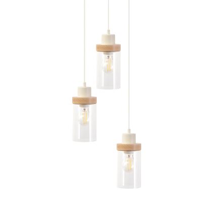 Hanglamp met snoer WOODNEST 3xE27/15W/230V grenen/crème