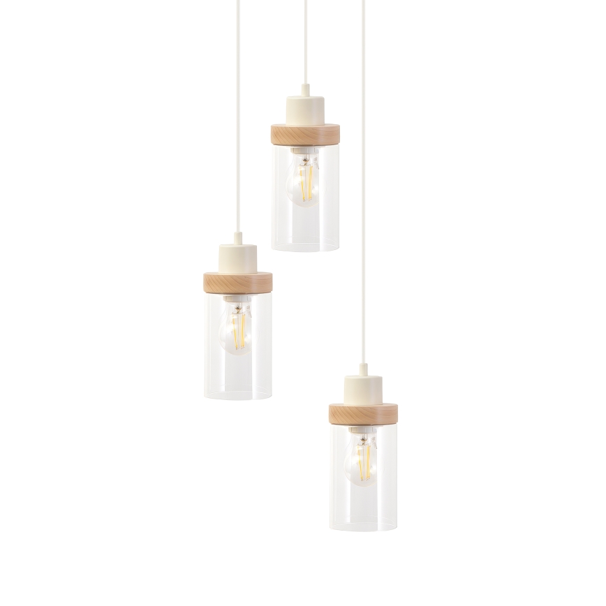Hanglamp met snoer WOODNEST 3xE27/15W/230V grenen/crème