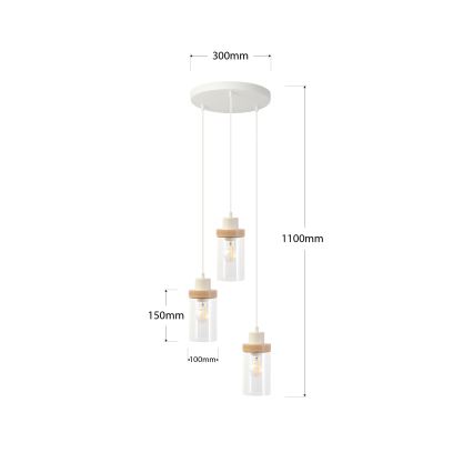 Hanglamp met snoer WOODNEST 3xE27/15W/230V grenen/crème