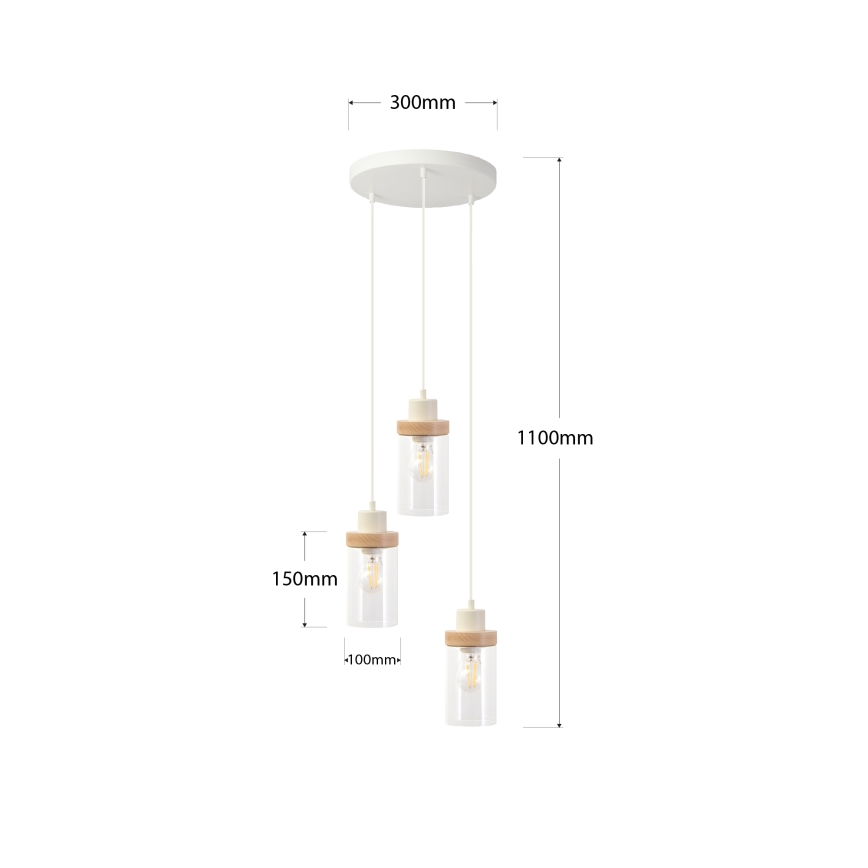 Hanglamp met snoer WOODNEST 3xE27/15W/230V grenen/crème