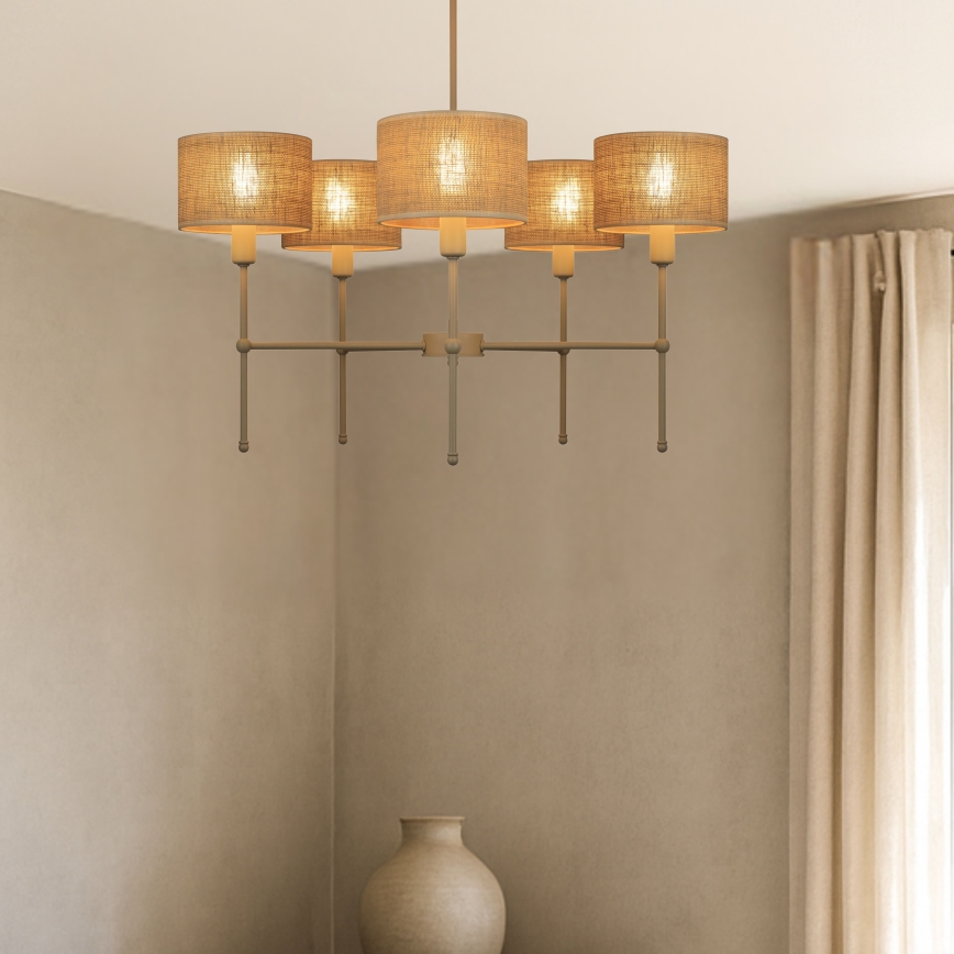 Hanglamp met stang MADELA 5xE14/40W/230V jute/beige