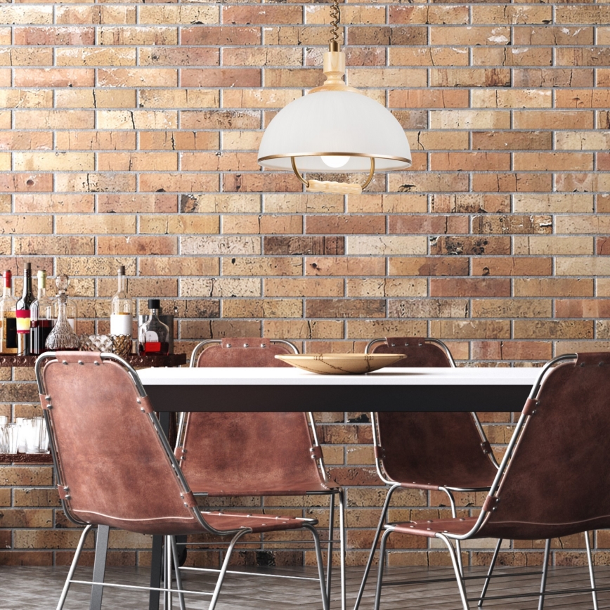 Hanglamp met trekkoord RAMONA 1xE27/60W/230V beige/lichtbruin/grenen