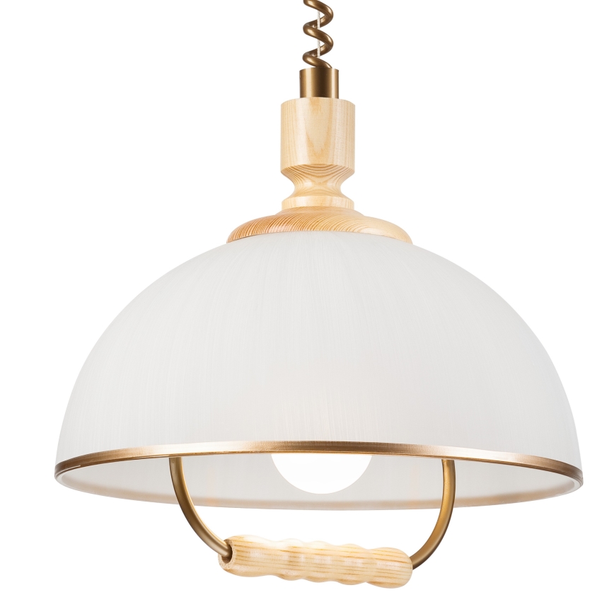 Hanglamp met trekkoord RAMONA 1xE27/60W/230V beige/lichtbruin/grenen