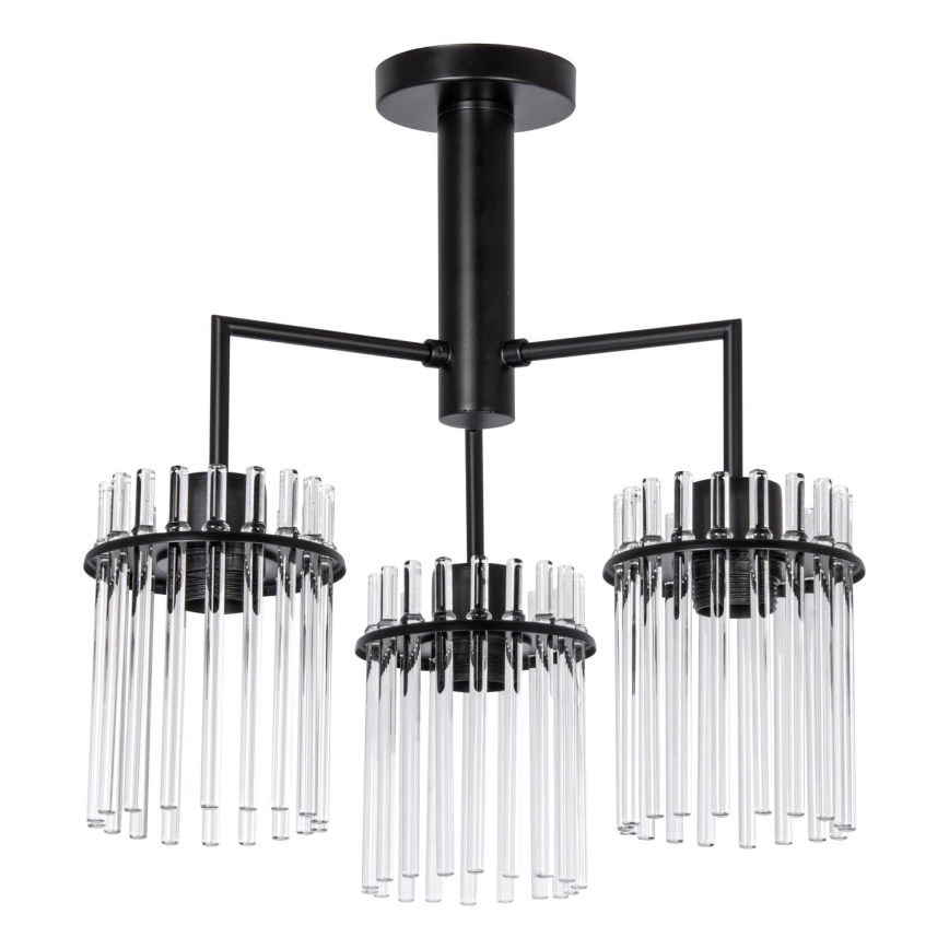 Hanglamp met vaste pendel 3xE27/60W/230V zwart/doorzichtig