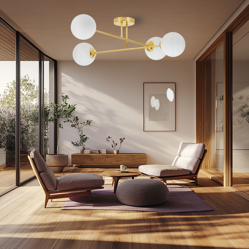 Hanglamp met vaste pendel 4xE27/35W/230V diameter 70 cm goud