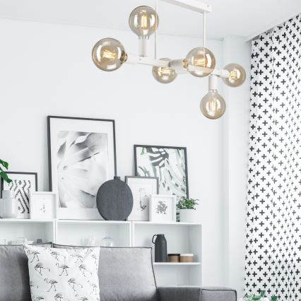Hanglamp met vaste pendel ASTRID 6xE27/60W/230V wit