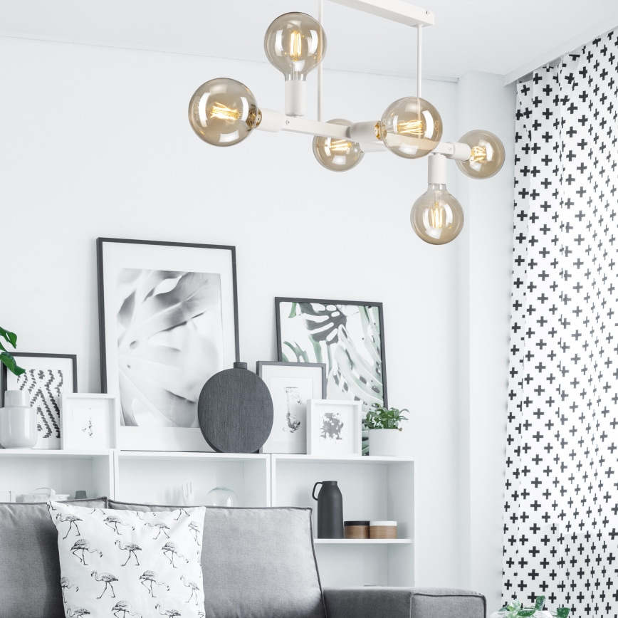 Hanglamp met vaste pendel ASTRID 6xE27/60W/230V wit