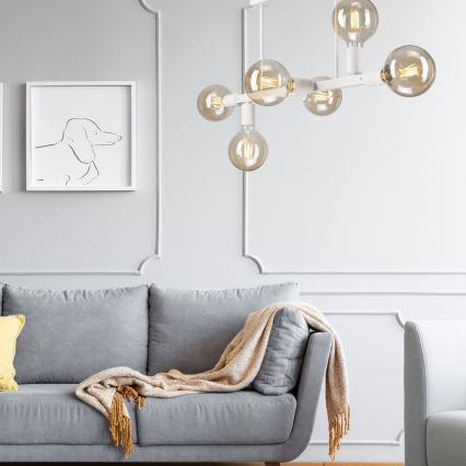 Hanglamp met vaste pendel ASTRID 6xE27/60W/230V wit