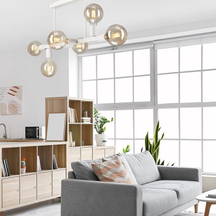 Hanglamp met vaste pendel ASTRID 6xE27/60W/230V wit