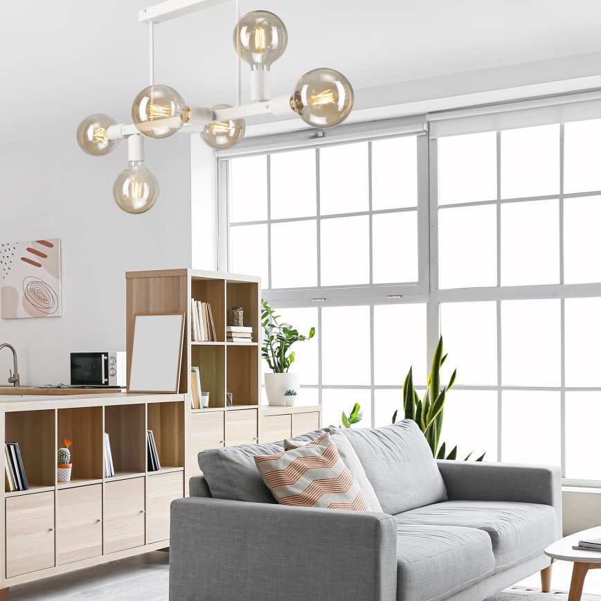 Hanglamp met vaste pendel ASTRID 6xE27/60W/230V wit