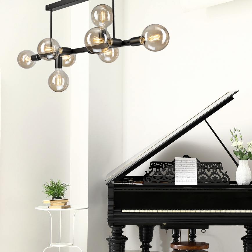 Hanglamp met vaste pendel ASTRID 8xE27/60W/230V zwart