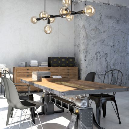 Hanglamp met vaste pendel ASTRID 8xE27/60W/230V zwart