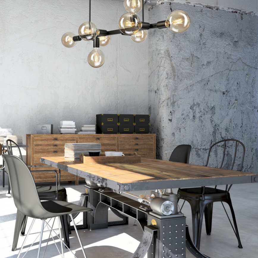 Hanglamp met vaste pendel ASTRID 8xE27/60W/230V zwart