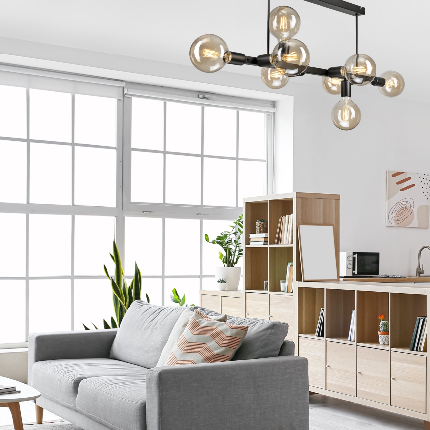 Hanglamp met vaste pendel ASTRID 8xE27/60W/230V zwart