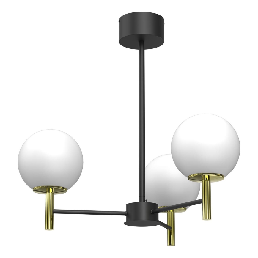 Hanglamp met vaste pendel AWINION 3xE27/15W/230V wit/goud/zwart