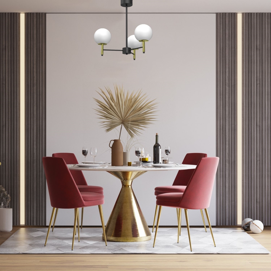 Hanglamp met vaste pendel AWINION 3xE27/15W/230V wit/goud/zwart