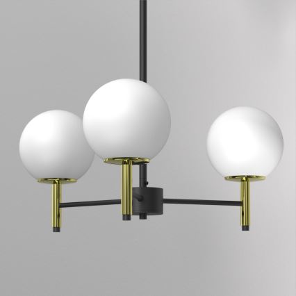 Hanglamp met vaste pendel AWINION 3xE27/15W/230V wit/goud/zwart