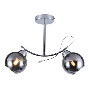 Hanglamp met vaste pendel CONNOR 2xE27/15W/230V glanzend chroom/grijs