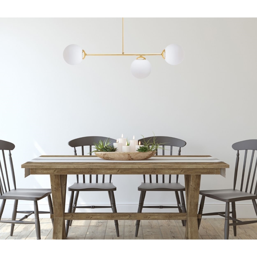 Hanglamp met vaste pendel FIRA 3xE27/60W/230V goud