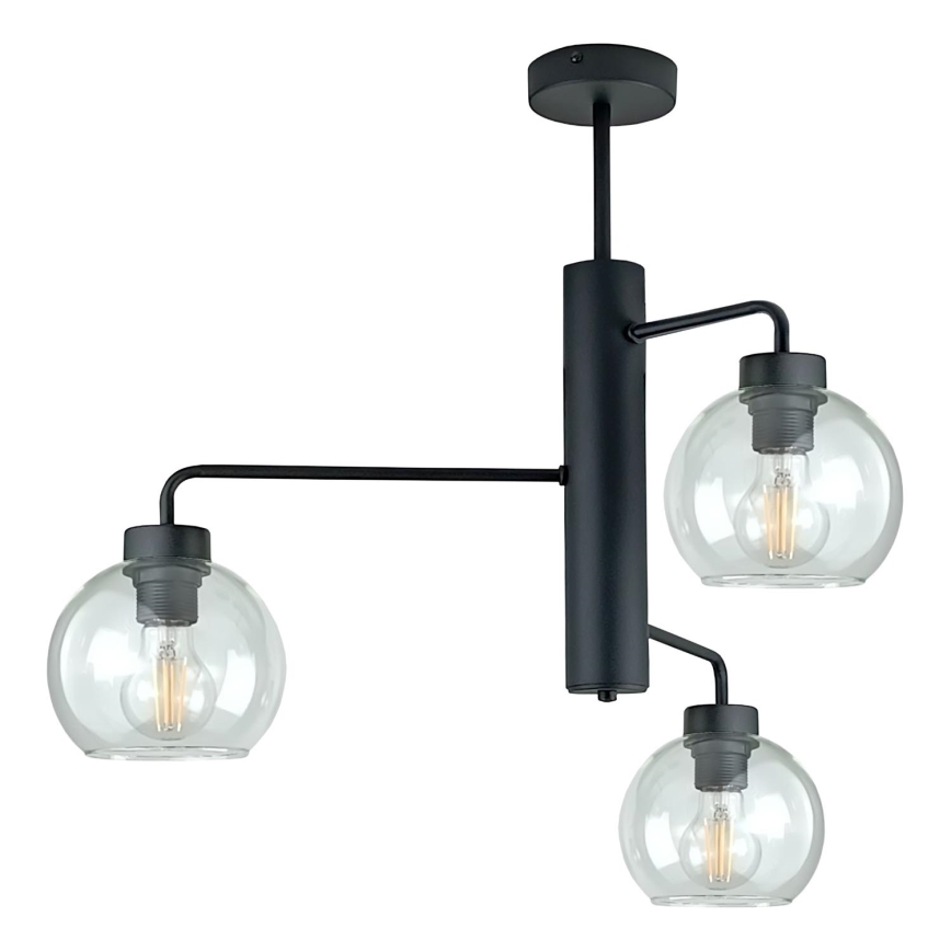 Hanglamp met vaste pendel FLEX 3xE27/60W/230V zwart/doorzichtig