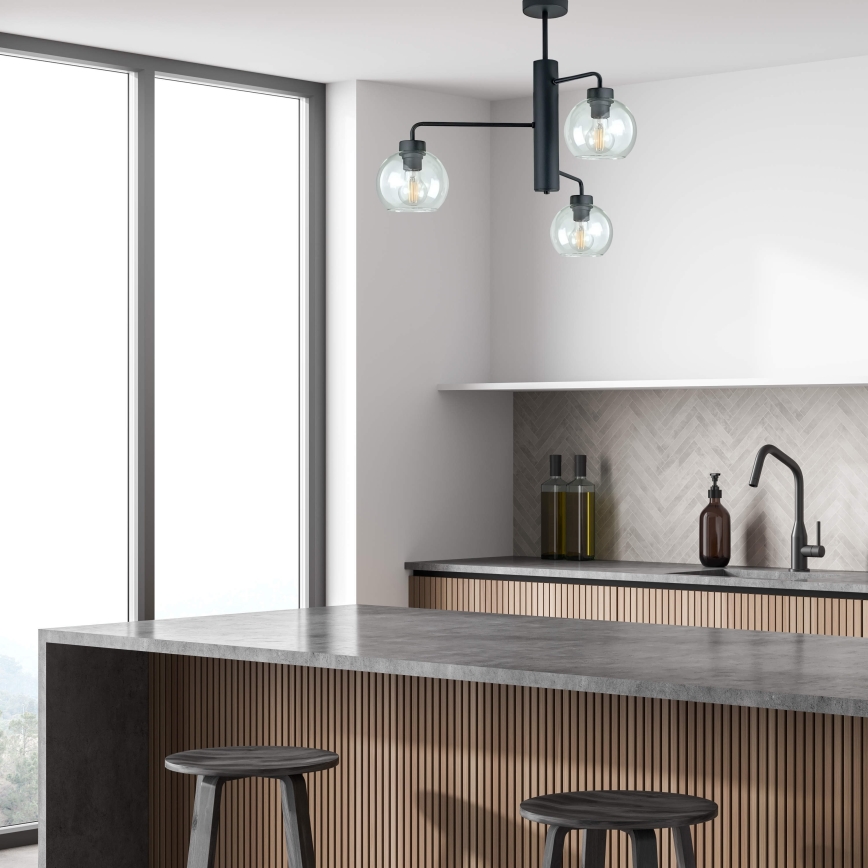 Hanglamp met vaste pendel FLEX 3xE27/60W/230V zwart/doorzichtig