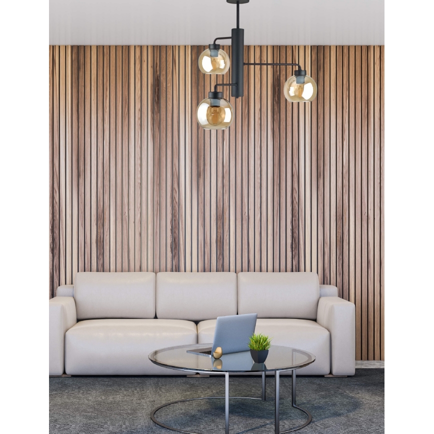 Hanglamp met vaste pendel FLEX 3xE27/60W/230V zwart/gerookt beige