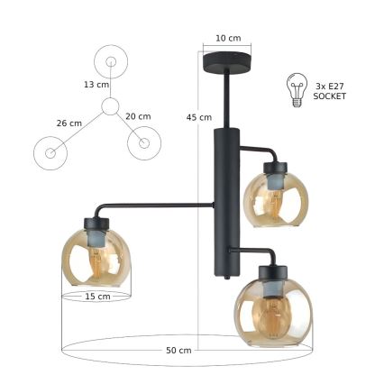 Hanglamp met vaste pendel FLEX 3xE27/60W/230V zwart/gerookt beige