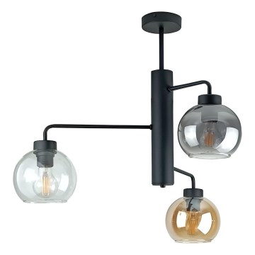 Hanglamp met vaste pendel FLEX 3xE27/60W/230V zwart/gerookt zwart/gerookt beige/doorzichtig