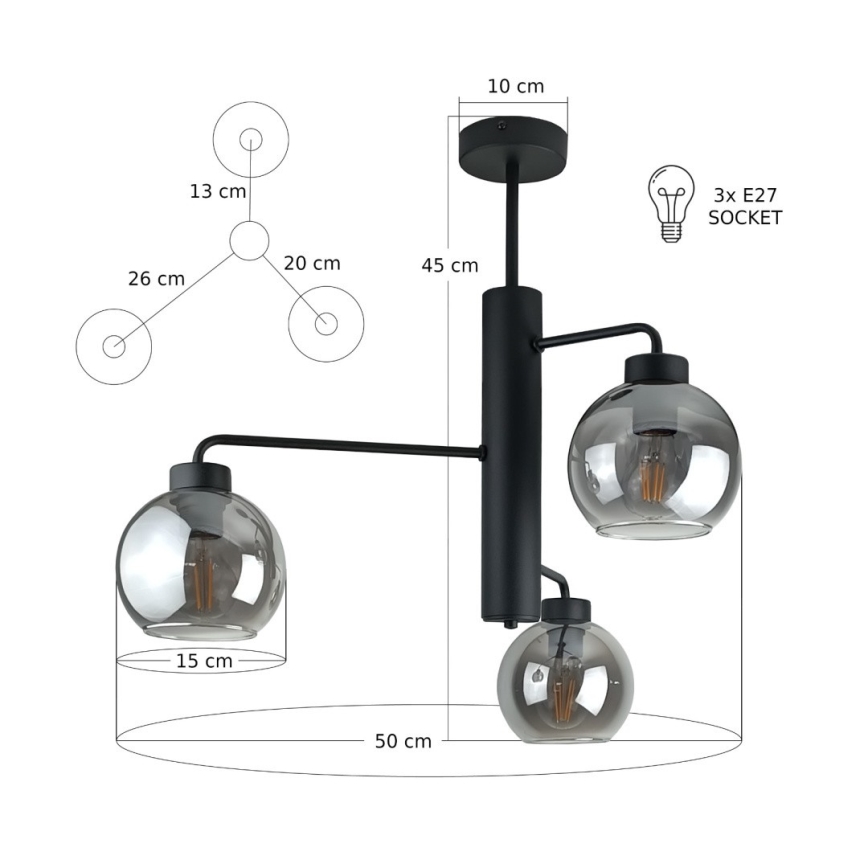 Hanglamp met vaste pendel FLEX 3xE27/60W/230V zwart/gerookt zwart