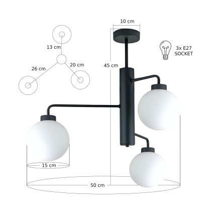 Hanglamp met vaste pendel FLEX 3xE27/60W/230V zwart/wit