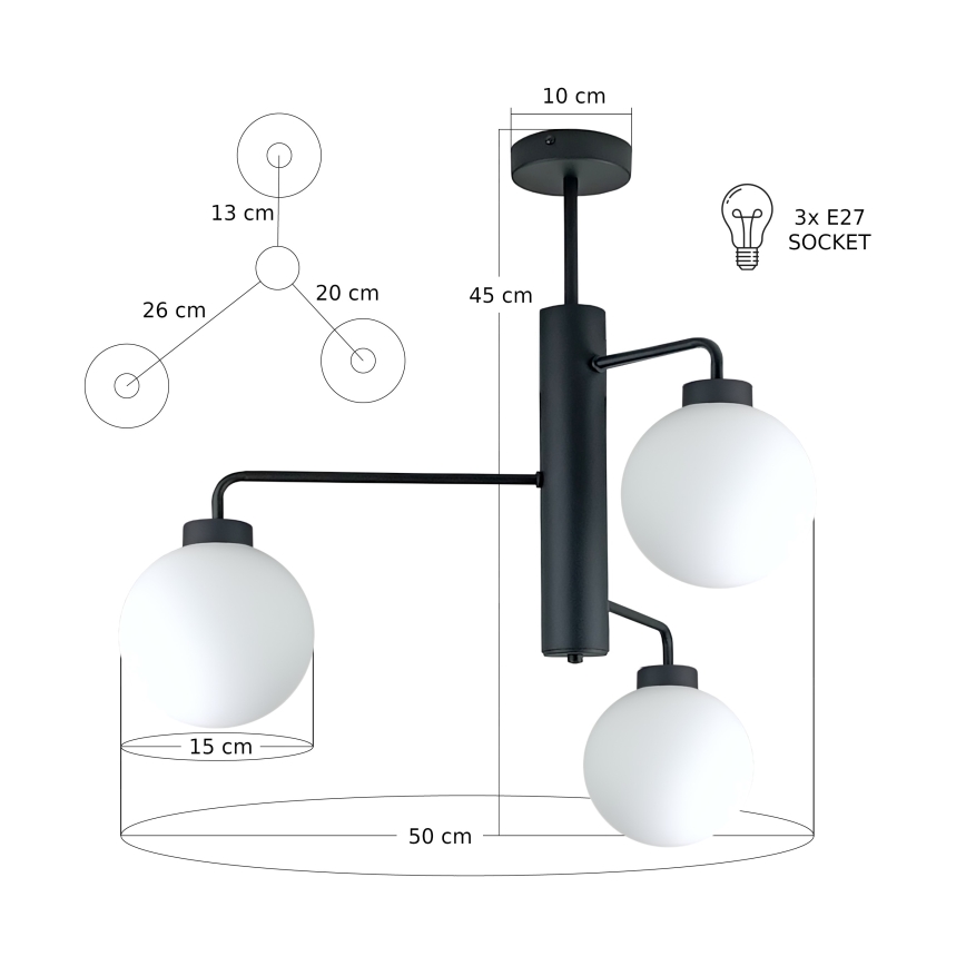 Hanglamp met vaste pendel FLEX 3xE27/60W/230V zwart/wit