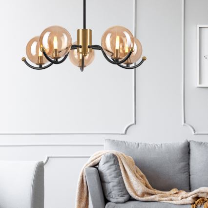 Hanglamp met vaste pendel GEORGIA 5xG9/5W/230V goud/gerookt beige