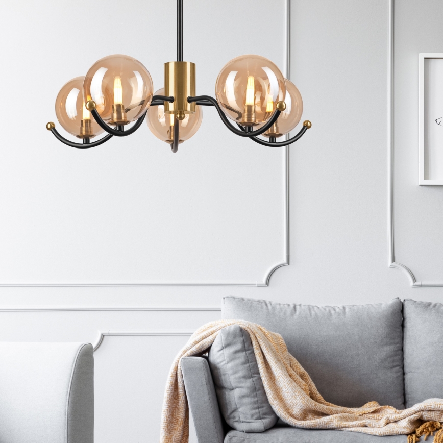 Hanglamp met vaste pendel GEORGIA 5xG9/5W/230V goud/gerookt beige