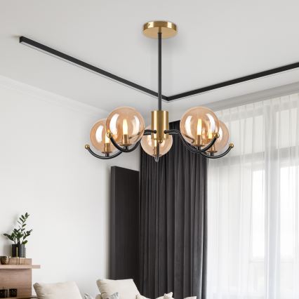 Hanglamp met vaste pendel GEORGIA 5xG9/5W/230V goud/gerookt beige
