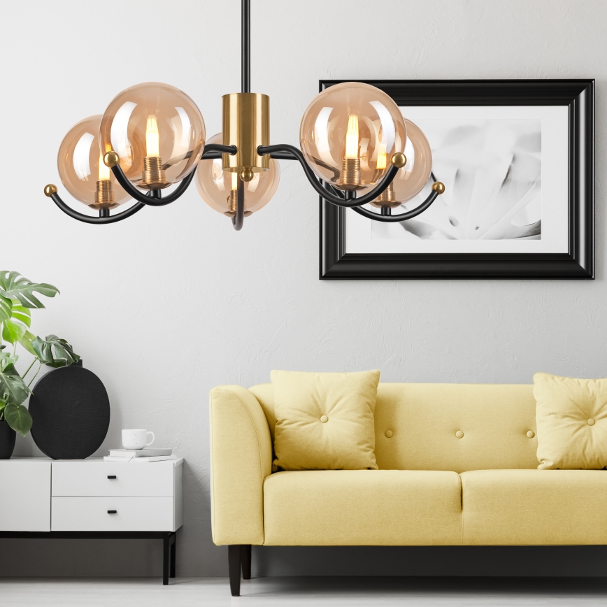 Hanglamp met vaste pendel GEORGIA 5xG9/5W/230V goud/gerookt beige
