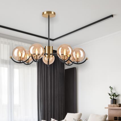 Hanglamp met vaste pendel GEORGIA 7xE14/5W/230V goud/gerookt beige