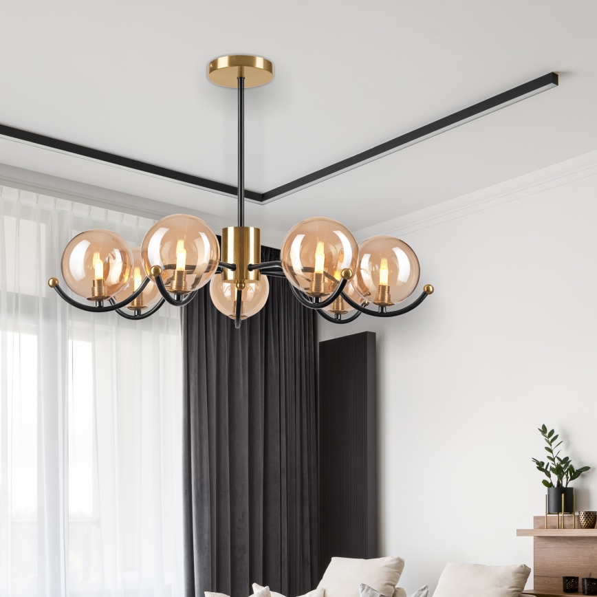 Hanglamp met vaste pendel GEORGIA 7xE14/5W/230V goud/gerookt beige