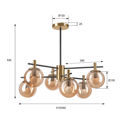 Hanglamp met vaste pendel LILOU 6xE14/5W/230V goud/zwart/gerookt beige