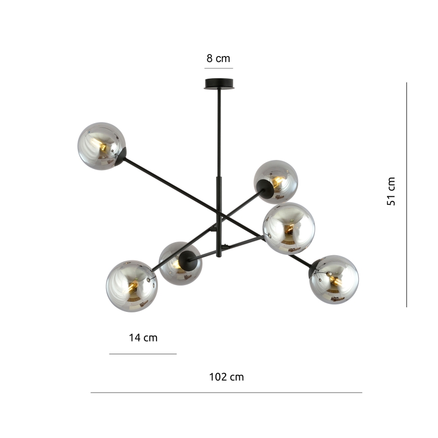 Hanglamp met vaste pendel LINEAR 6xE14/10W/230V zwart/grijs