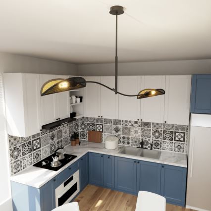 Hanglamp met vaste pendel LOTUS 2xE14/10W/230V zwart/goud