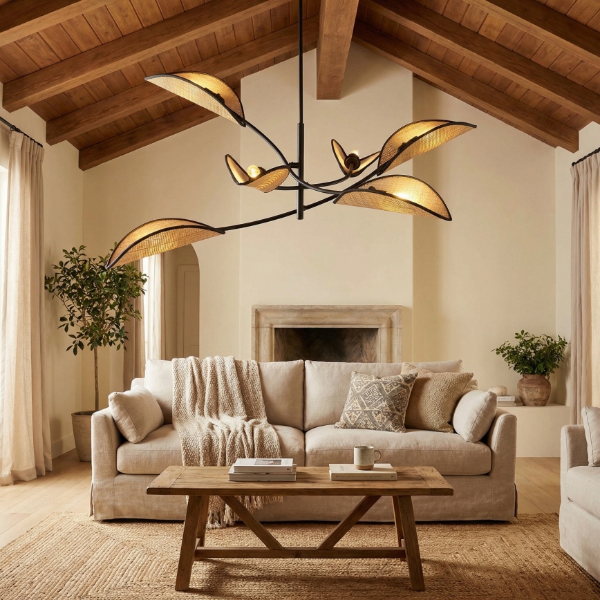 Hanglamp met vaste pendel LOTUS 6xE14/10W/230V zwart/beige